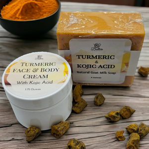 A jar of turmeric cream with a bar of turmeric soap