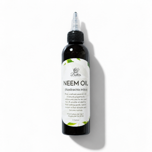 Neem oil bottle with label on a white background