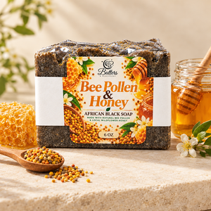Bee Pollen and Honey African Black Soap styled with honey and bee pollen