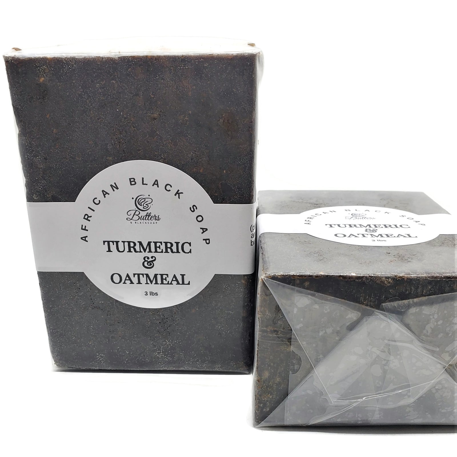 A 3lb loaf of turmeric and oatmeal african black soap