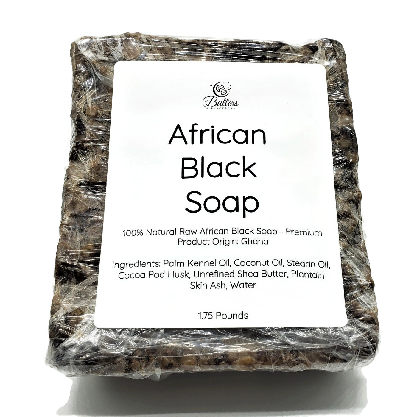 a 1.75 pound block of raw african black soap